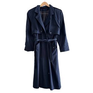 Vintage Longline Belted Navy Blue Trench Coat